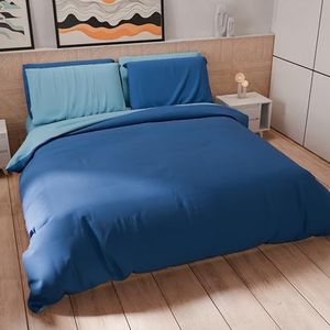 PETTI Artigiani Italiani - Beddengoedset voor Frans bed 200 x 200 cm (1 kussensloop 50 x 80 cm inbegrepen), beddengoedset van zachte microvezel, effen, elektrisch blauw - lichtblauw