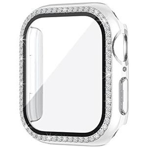 FVKOOG Hoes voor Apple Watch 44 mm serie 6/5/4/SE met gehard glas beeldbescherming, kristaldiamant, strass, bumper, inzet, hard PC, slanke beschermhoes voor iWatch 44 mm, helder