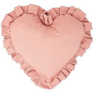 Declea Home Decor PL003SS21 kussen hart met ruches van fluweel, kleur roze, antieke bank, kussensloop, decoratief, handgemaakt, meerkleurig, 40 x 40 cm