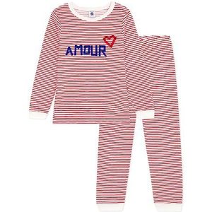 Petit Bateau Pyjama voor meisjes, Marshmallow wit/Corrida rood, 24 Maanden