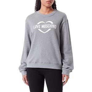Love Moschino Sweatshirt met lange mouwen voor dames, regular fit, ronde hals, met hartvormige holografische print, Medium Melange Gray, 48