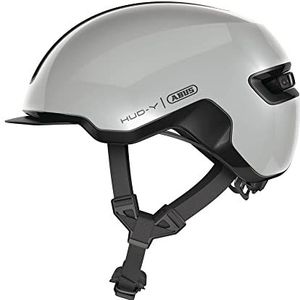 ABUS Urban helm HUD-Y - met magnetisch, oplaadbaar led-achterlicht en magneetsluiting - coole fietshelm voor dagelijks gebruik - voor dames en heren - grijs glanzend, maat M