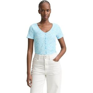 TOM TAILOR Denim T-shirt voor dames met decoratieve knoopsluiting, 38267 - Small Flower Print, XS