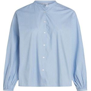 Tommy Hilfiger Dames CRV CTN V-hals ballon LS blouse WW0WW44272 L/S Blouses, Ivy STP/Vessel Blue, 46, Blauw (Ivy Stp/Vessel Blue), 72 NL