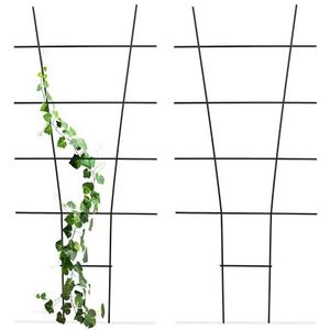Relaxdays trellis metaal, set van 2, plantensteun, voor plantenbak, HxB: ca. 79x35 cm, plantenklimrek, zwart