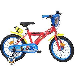 Vélo ATLAS Paw Patrol Fiets 16 inch voor jongens, met 2 remmen, decoratieve voorplaat, achterjerrycan en stabilisatoren, fiets, blauw, maat 16