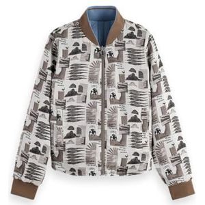 Scotch & Soda Omkeerbare bedrukte en gewatteerde bomberjack, Art Dept Collage Grijze Schaal U076, XS
