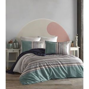 Nuit Des Rêves 100% Ranforce Single Quilt Cover Set, 135 x 200 cm, Groen/Wit & Bruin/Beige | Machine Wasbaar, Button & Envelope Sluiting | Gezellig & Stijlvol Beddengoed