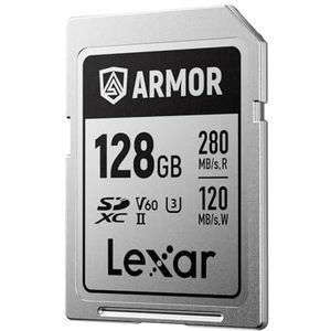Lexar ARMOR SILVER PRO SD-kaart 128 GB, UHS-II SD-geheugenkaart, roestvrij staal, C10, U3, V60, 6K UHD-video, tot 280 MB/s lezen, 120 MB/s schrijven, SDXC-kaart voor DSLR/Camera/Fotograaf/Videograaf