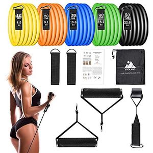 EVOLAND Weerstandsbanden, set weerstandsbanden, fitnessband, rubber, fitnessband met handvat, trainingsverlenger, fitnessbanden voor krachttraining binnen en buiten