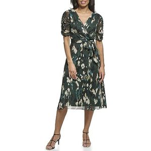 DKNY Wikkeljurk met fladdermouwen en V-hals voor dames, Pine Multi, 38
