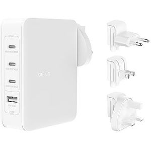 Belkin 4-poorts GaN-wandlader (140 W), reisstekker met USB-C Power Delivery voor snelladen en USB-A-poort - Oplader voor iPhone, Samsung Galaxy, Google Pixel, iPad, MacBook, laptop, tablet en meer