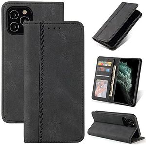 CGF Leather Wallet Case voor iPhone 13 Pro - Hoogwaardige lederen hoes met muntvak ID-kaart creditcardvakjes en horizontale functie - zwart, stijl 2