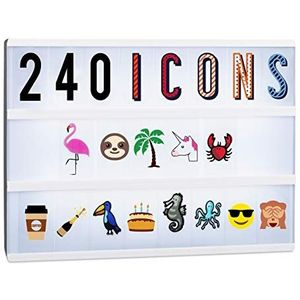 Relaxdays Lightbox Aanvullende set, 240 gekke tekens, uitbreiding met letters en cijfers, lichtbak pictogrammen, kleurrijk