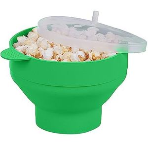 Relaxdays popcorn maker voor de magnetron, popcorn popper, transparant deksel, handgrepen, opvouwbaar, groen