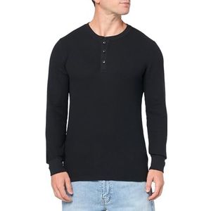 Amazon Essentials Men's Henley-shirt met lange mouwen, wafelpratoon en slanke pasvorm, Zwart, M