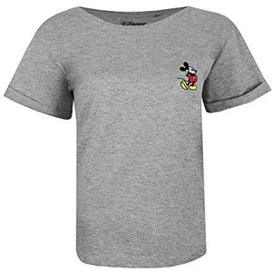 Disney Dames Mickey Mouse Linker Borst Borduurwerk T - Shirt, Grijs (Grijs Heather Spo), XL