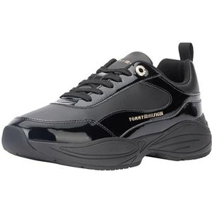 Tommy Hilfiger Chunky Runner Patent Sneaker voor dames, Zwart, 36 EU