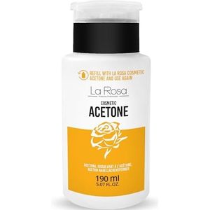 LaRosa COSMETISCHE ACETON 190 ml in fles met dispenser/pomp: de sterkste formule met additieven die de nagels en de huid eromheen beschermen, Nagel Verwijderaar, limoengeur