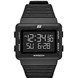 Skechers Larson 44mm digitaal chronograaf horloge met plastic band en kast, zwart