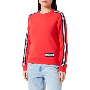 Love Moschino Dames slim fit ronde hals lange mouwen met gestreepte tape mouwen en logo patch sweatshirt, rood, 42