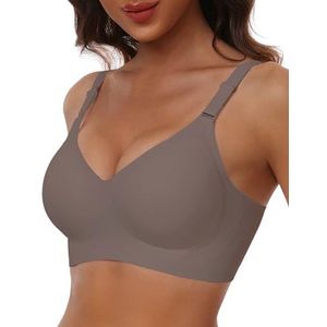 HORISUN Comfortabele, naadloze beha met volledige afdekking voor dames, draadloze beha's met zachte ondersteuning, normale en grote maten, koffie, 3XL