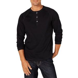 Amazon Essentials Men's Henley-shirt met lange mouwen en slanke pasvorm, Zwart, XS