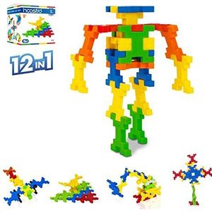 Interactief educatief spel, geïnspireerd door Montessori methode, interactief speelgoed, unieke baksteen, puzzel, kinderen 5,6,7,8,9,10 jaar, robot, vliegtuig, graafmachine, bloem, 012, Multicolor