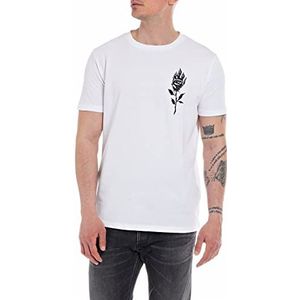 Replay Heren T-shirt korte mouwen Burning Rose, Optical White 001, XL