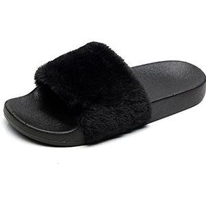 APIKA - Slippers - Zwart - Nepbont - Fuzzy Fluffy Comfy