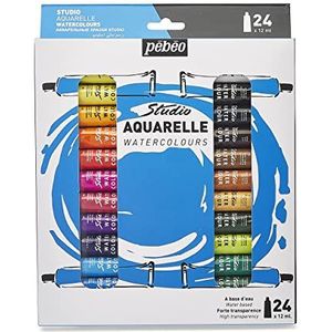 Pebeo Studio Aquarel - Aquarelverfset voor professionele kunstenaars en hobbyschilders, 24 kleuren, 12 ml, 668920