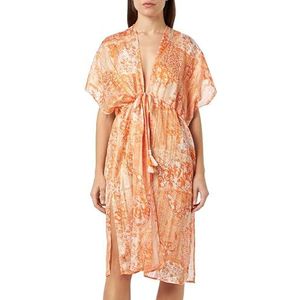 aleva dames kimono, oranje/wit., S