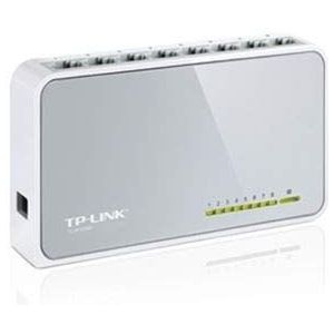 Ethernet-switch met 8 poorten, snelheid van 100 Mbit/s, plug and play, ideaal voor thuisnetwerken en kleine kantoren.