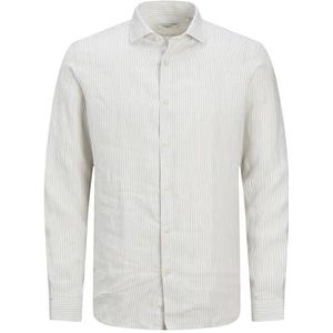 JACK & JONES Jprblaparker Linen Stripe Shirt L/S Ln shirt met lange mouwen voor heren, travertijs/pasvorm: comfortabele pasvorm, M
