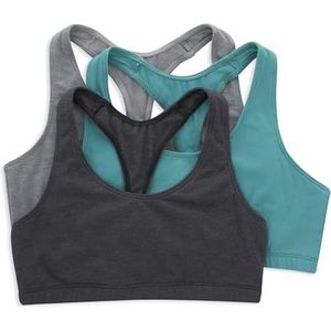 Hanes Dames Racerback katoenen T-Back Bralette (3 Pack), Beton Heather/Isle Green/Sky Grey Heather, L