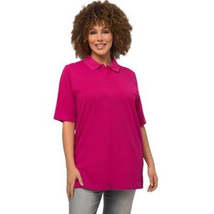 ULLA POPKEN Poloshirt met korte mouwen van fluweel, normale pasvorm T-shirt voor dames, fuchsia roze, 46/48 NL