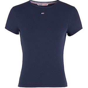 Tommy Jeans Tjw BBY Essential Rib Ss S/S gebreide tops voor dames, Twilight Navy, S