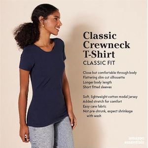 Amazon Essentials Women's T-shirt met korte mouwen en ronde hals in klassieke pasvorm, Pack of 2, Donkergroen/Marineblauw, L