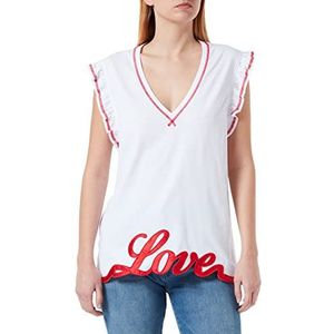 Love Moschino T-shirt voor dames met Love Embroidery, wit (optical white), 48