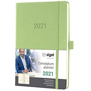 Sigel C2168 afsprakenplanner weekkalender 2021, ca. A5, hardcover, lichtgroen, met vele extra's, Conceptum - andere modellen