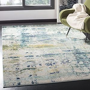 Safavieh Boho Chic indoordeken, geweven rechthoekig tapijt, Monaco collectie, MNC259, in blauw/grijs, 122 x 170 cm voor woonkamer, slaapkamer of elke binnenruimte