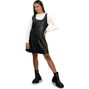 Chi Chi London Dames Mouwloze Pu Pinafore Mini Jurk in Zwart Casual, Zwart, 36