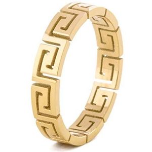Akitsune Argius Ring, elegante damesring met Grieks ornamentpatroon, designring voor vrouwen en heren, roestvrij staal, filigraan meander, Roestvrij staal