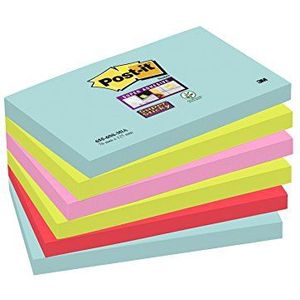 Post-it Super Sticky Notes Cosmic Collection, verpakking met 6 blokken, 90 vellen per blok, 76 mm x 127 mm, turquoise, groen, roze, extra sterk klevende notitieblaadjes voor notities