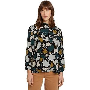 TOM TAILOR Dames Opstaande kraag blouse met lens, ECOVERO 1028868, 28370 - Green Large Floral Design, 40