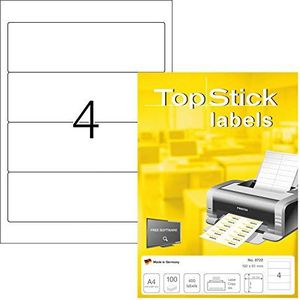 TopStick 8722 ruge etiketten A4 kort/ras, set van 10 stuks (192 x 61 mm, 1.000 vellen, papier, mat) zelfklevend, bedrukbaar, permanente klevende mapetikettes, 4.000 etiketten voor printer, wit