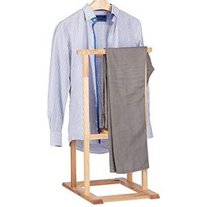 Relaxdays dressboy walnotenhout, kledingstandaard voor kreukvrije kleding, HxBxD 102 x 47 x 50 cm, natuur