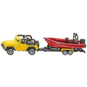 siku 1658, Jeep with Boat, Metal/Plastic, Yellow/Red, Removable trailer, Floatable boat
