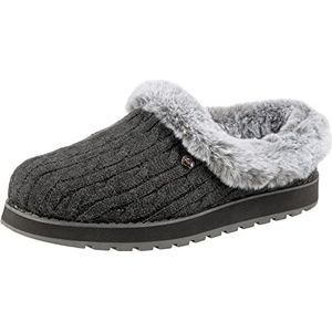 Skechers Keepsakes-Ice Angel platte pantoffels voor dames, Grijs Charcoal Cable Knit Sweater Faux Fur Trim Ccl, 35.5 EU