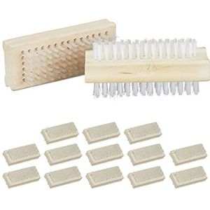 Relaxdays nagelborstel hout, set van 15, dubbelzijdige handborstels met harde borstels, voor handen en nagels, natuur